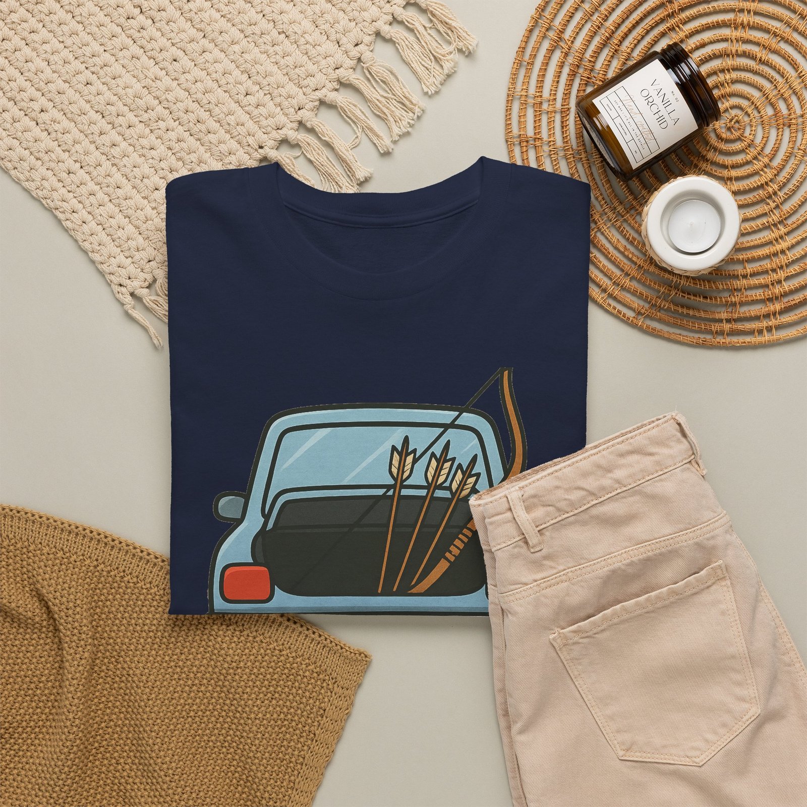 Archery car T-shirt with retro hatchback, bow and arrows graphic ā product image 30