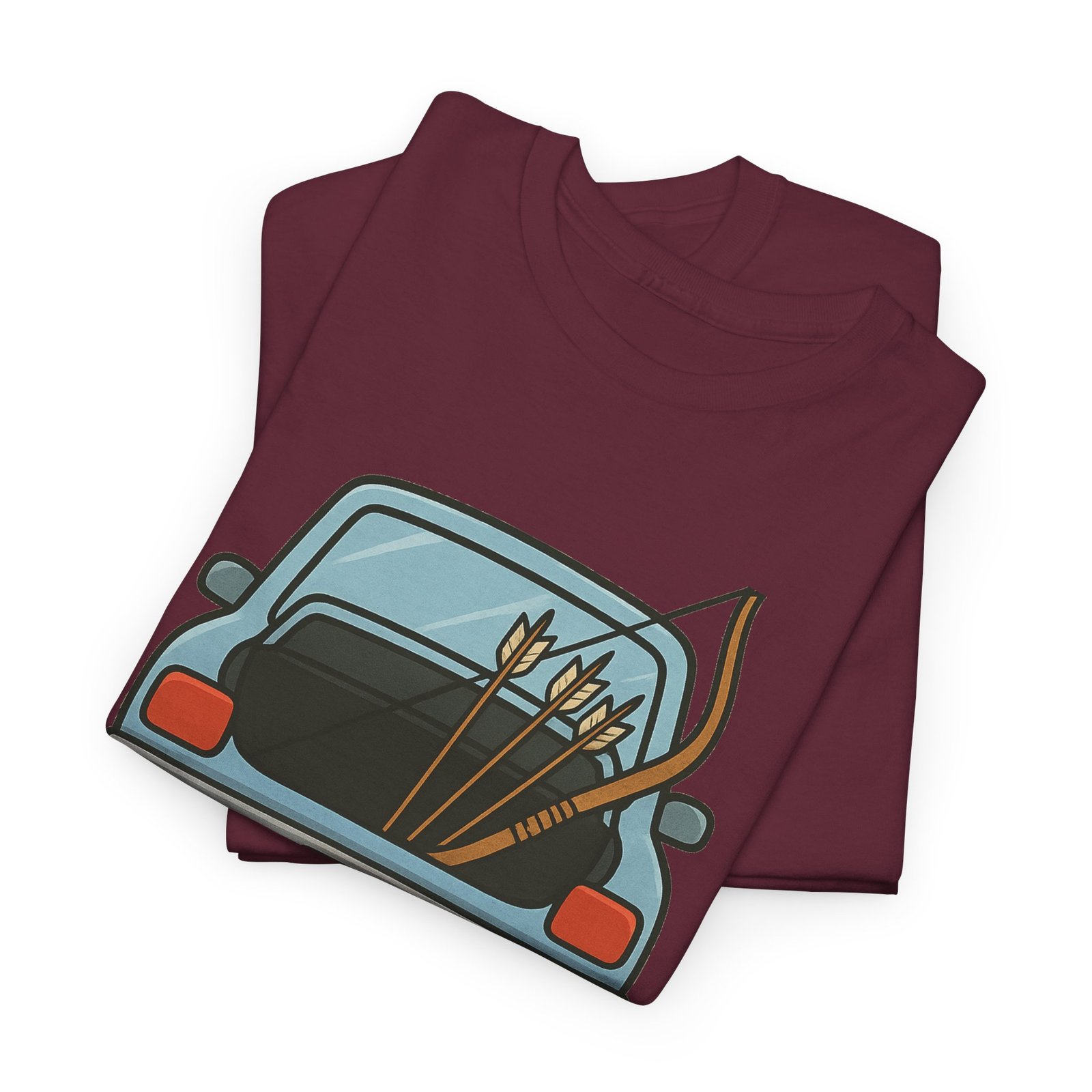 Archery car T-shirt with retro hatchback, bow and arrows graphic ā product image 8
