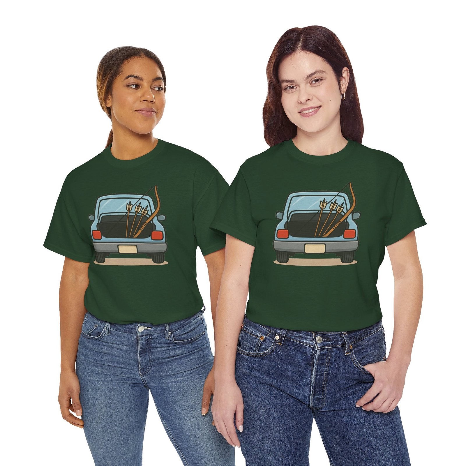 Archery car T-shirt with retro hatchback, bow and arrows graphic ā product image 18