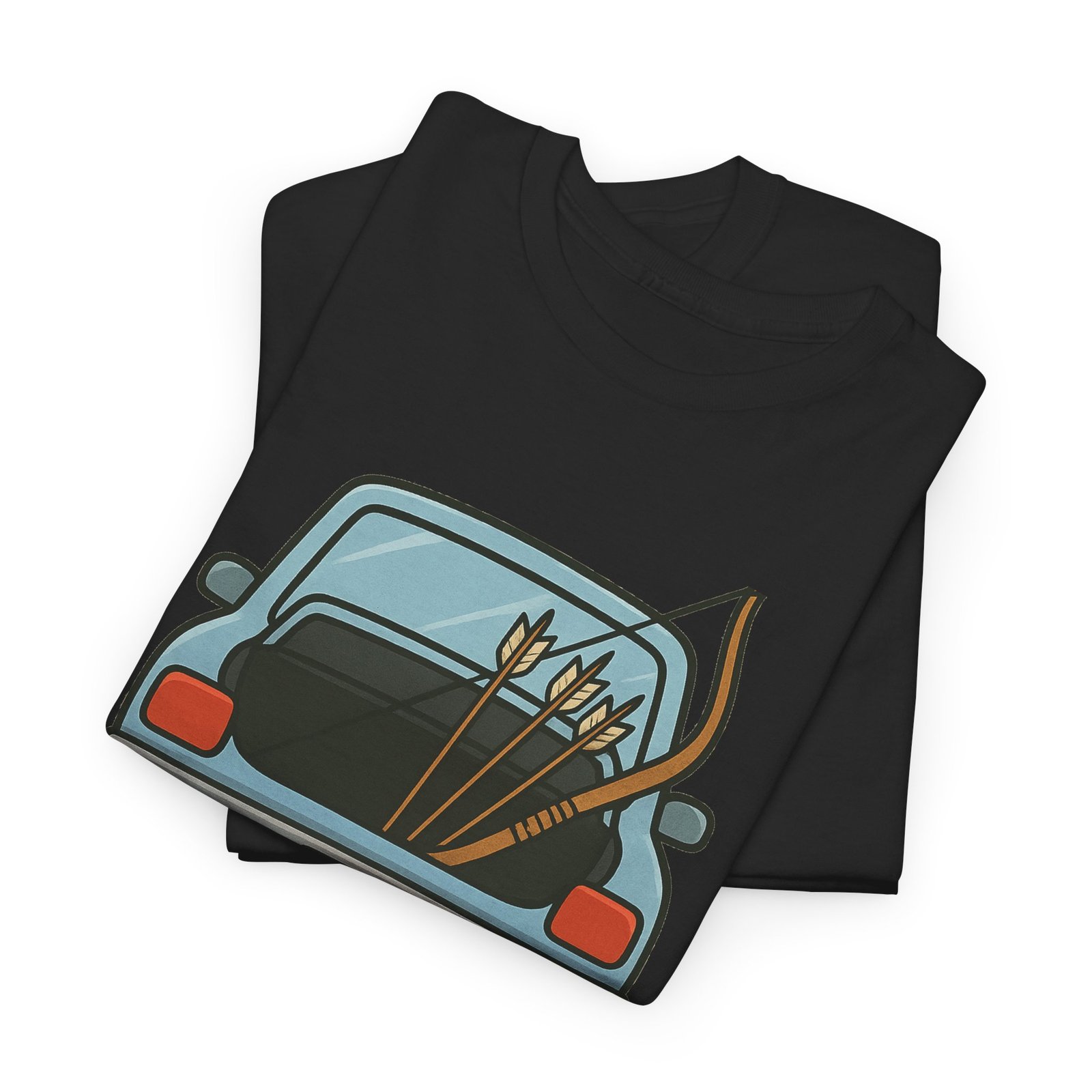 Archery car T-shirt with retro hatchback, bow and arrows graphic ā product image 3