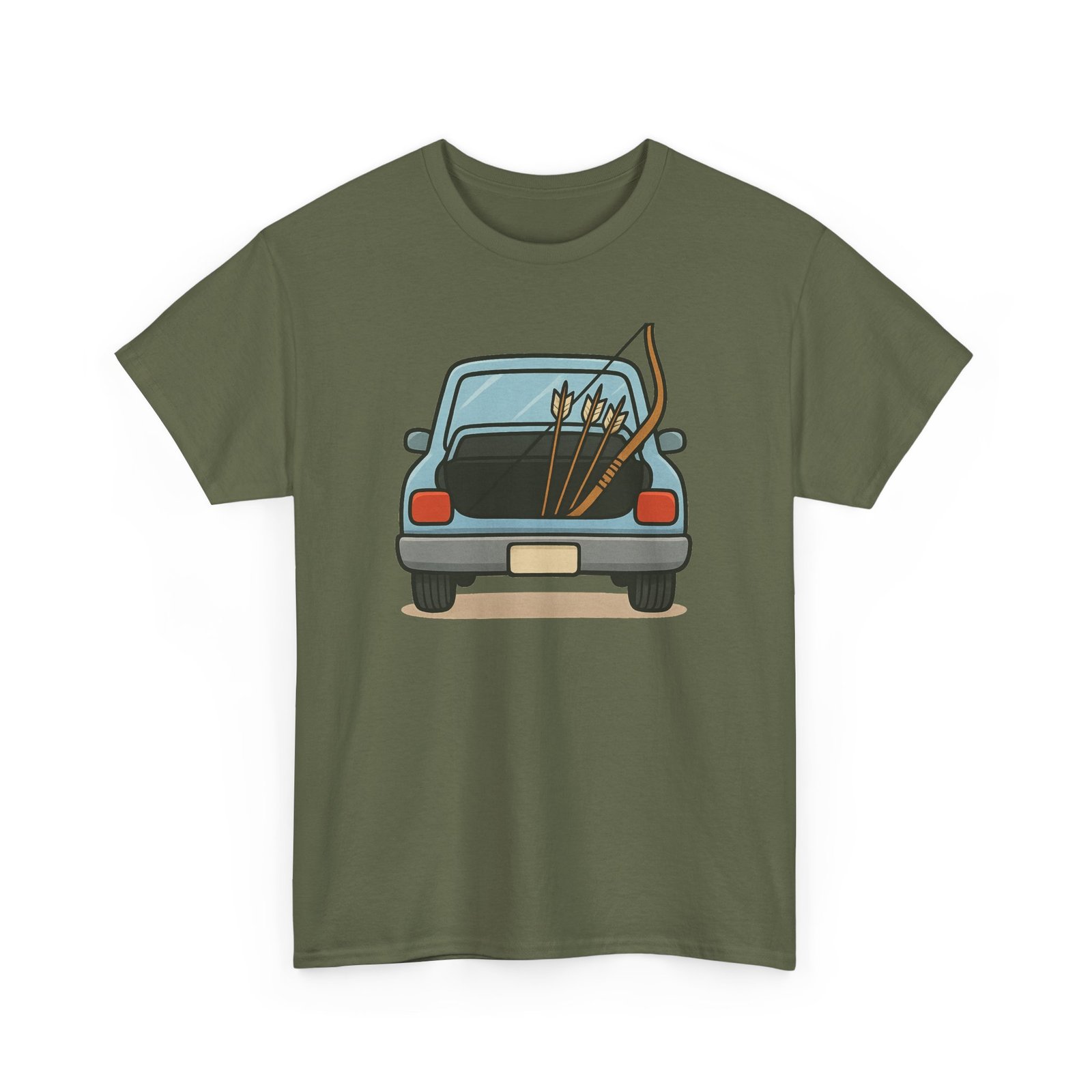Archery car T-shirt with retro hatchback, bow and arrows graphic ā product image 10