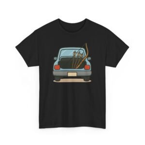 Archery car T-shirt with retro hatchback, bow and arrows graphic – product image 1