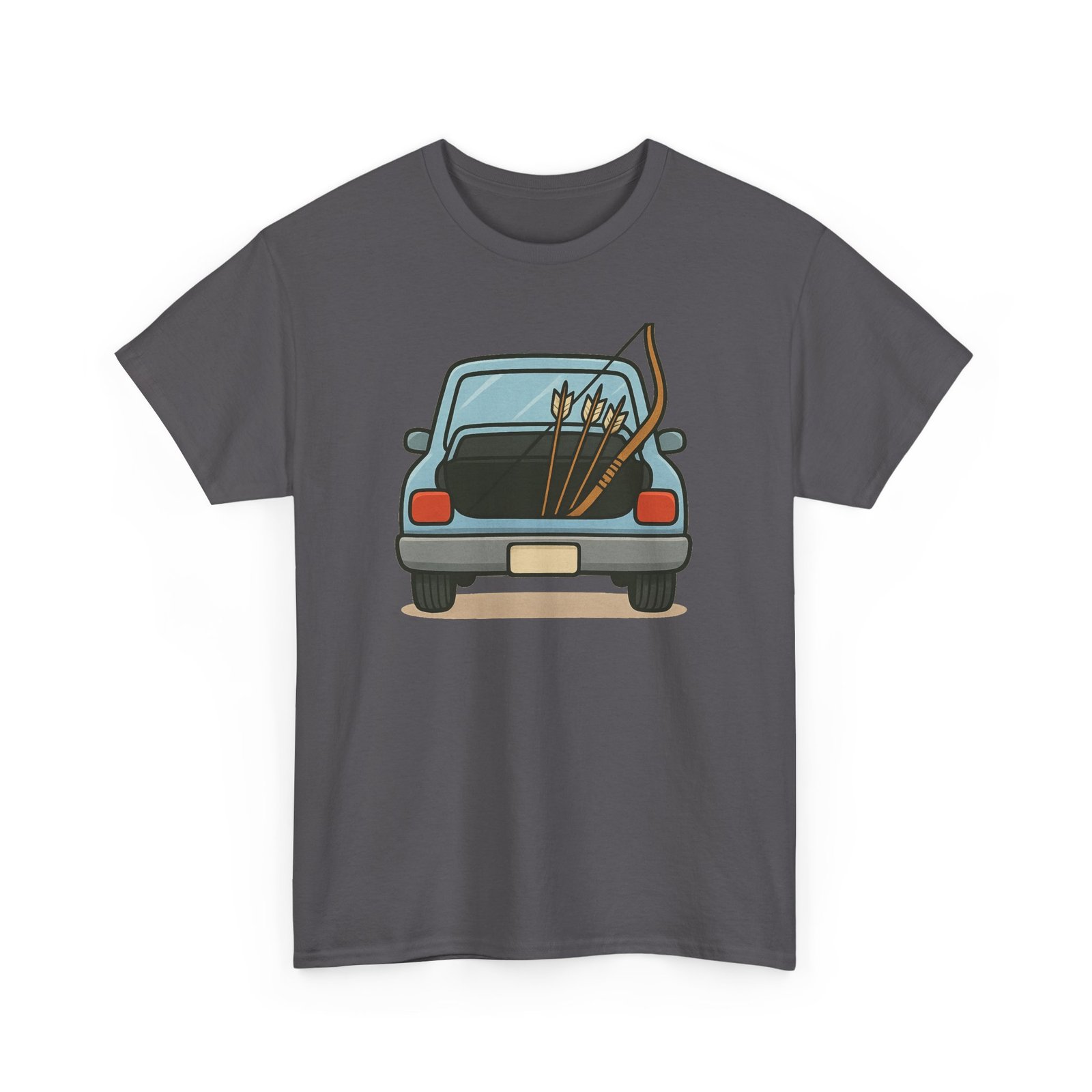 Archery car T-shirt with retro hatchback, bow and arrows graphic ā product image 19
