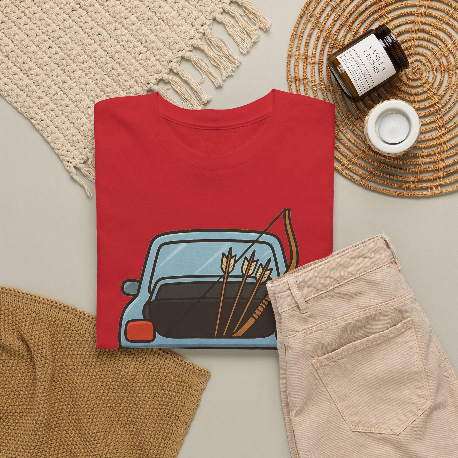 Archery car T-shirt with retro hatchback, bow and arrows graphic ā product image 38