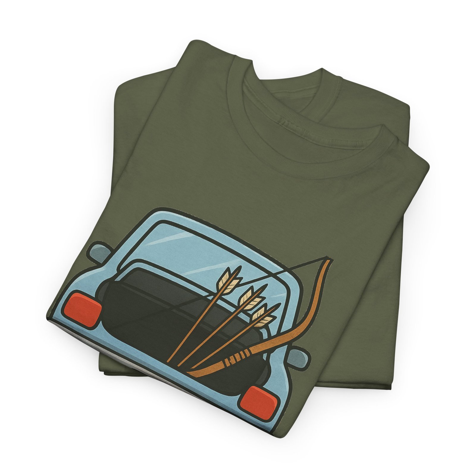 Archery car T-shirt with retro hatchback, bow and arrows graphic ā product image 12