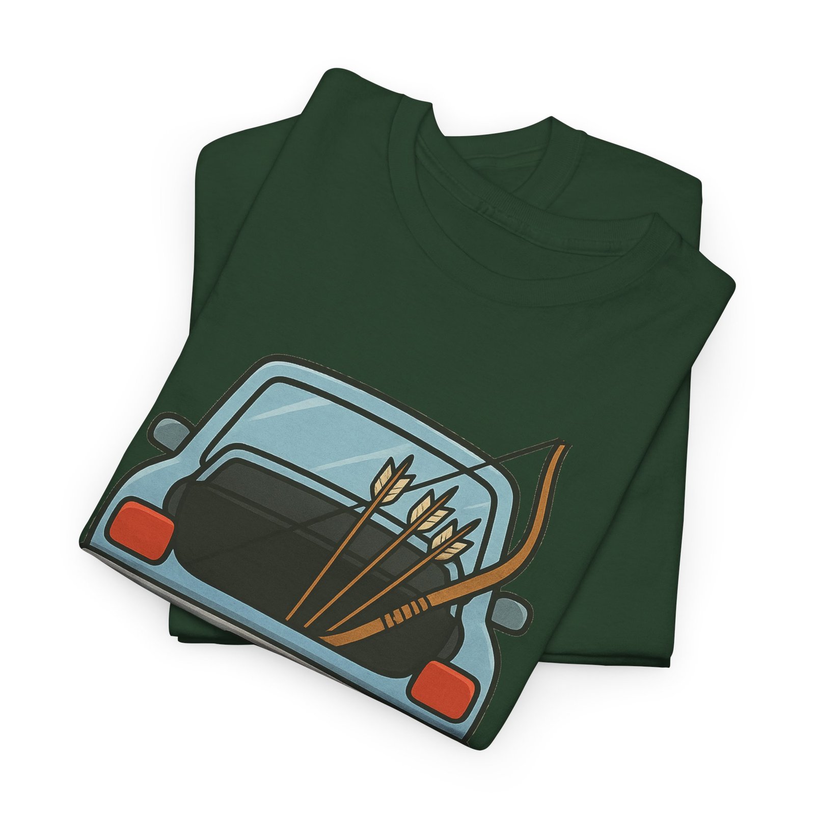 Archery car T-shirt with retro hatchback, bow and arrows graphic ā product image 16