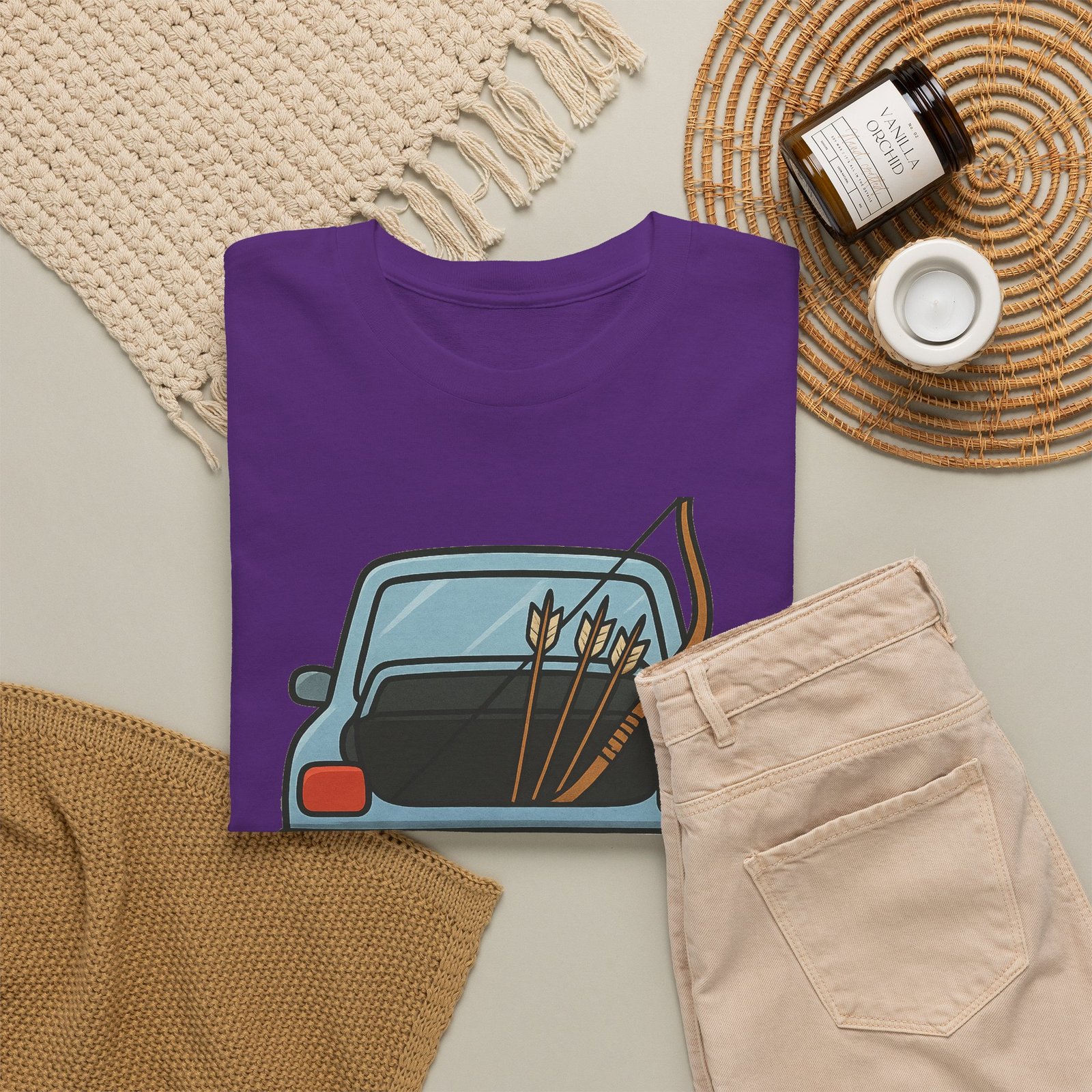 Archery car T-shirt with retro hatchback, bow and arrows graphic ā product image 34