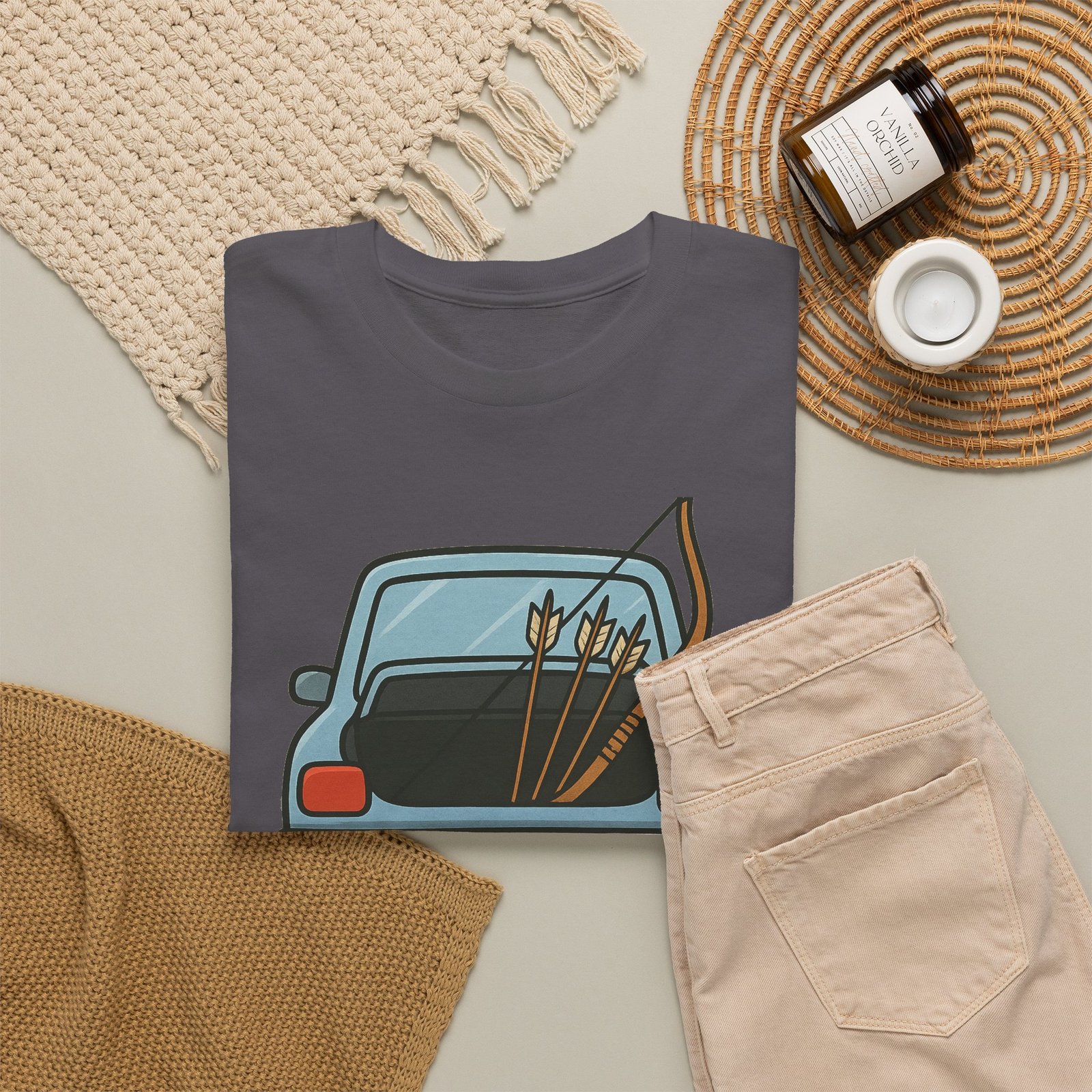 Archery car T-shirt with retro hatchback, bow and arrows graphic ā product image 22