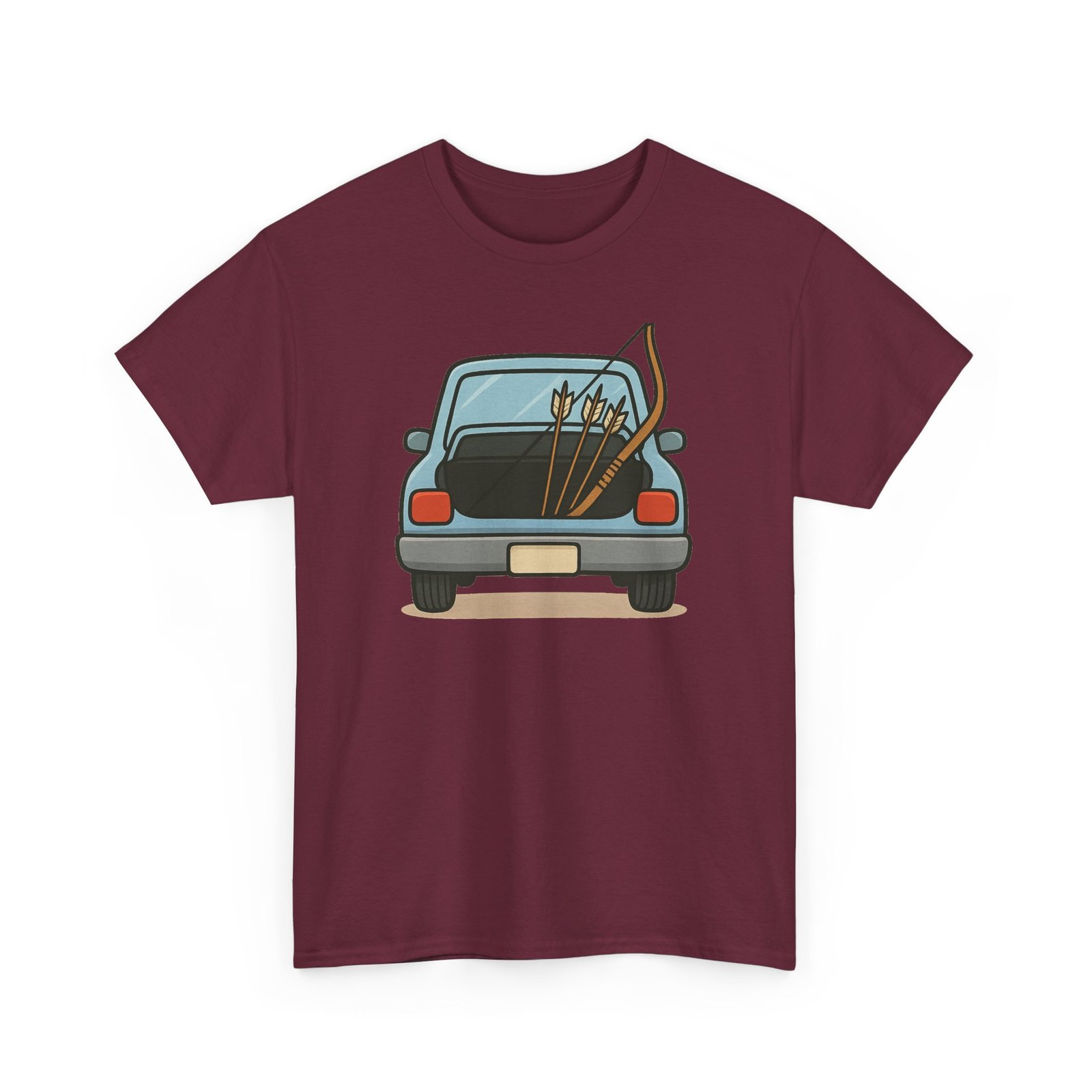 Archery car T-shirt with retro hatchback, bow and arrows graphic ā product image 6