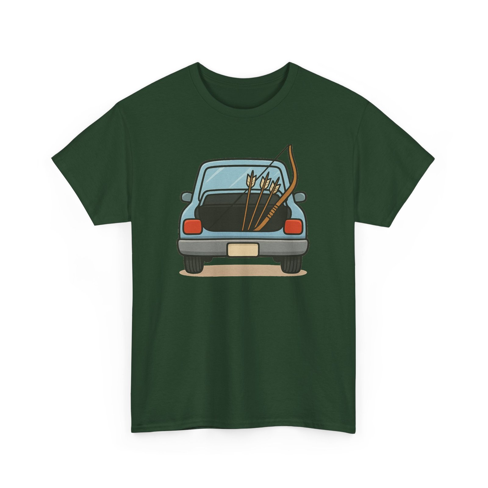 Archery car T-shirt with retro hatchback, bow and arrows graphic ā product image 14