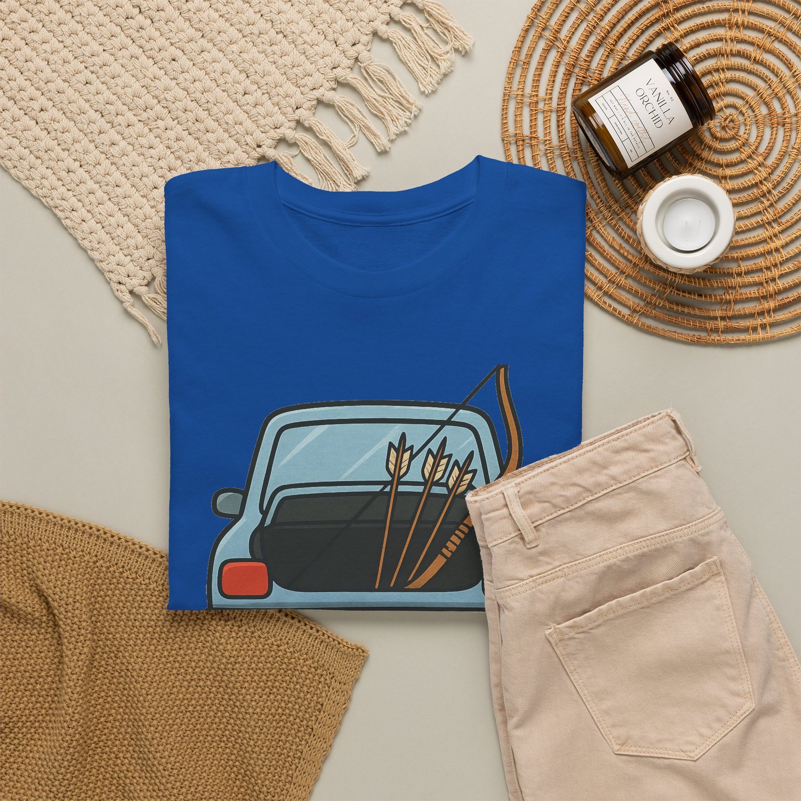 Archery car T-shirt with retro hatchback, bow and arrows graphic ā product image 26